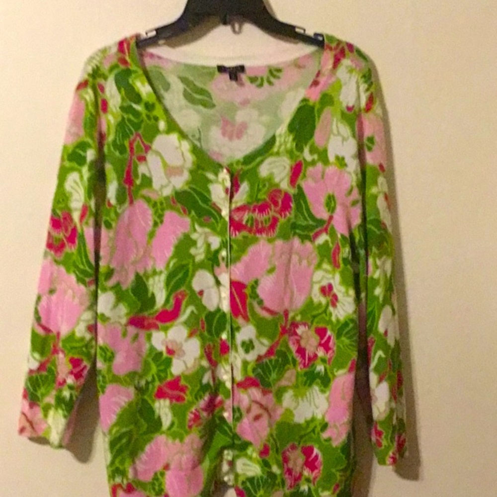Talbots Cotton Sweater in a Happy Pink & Green